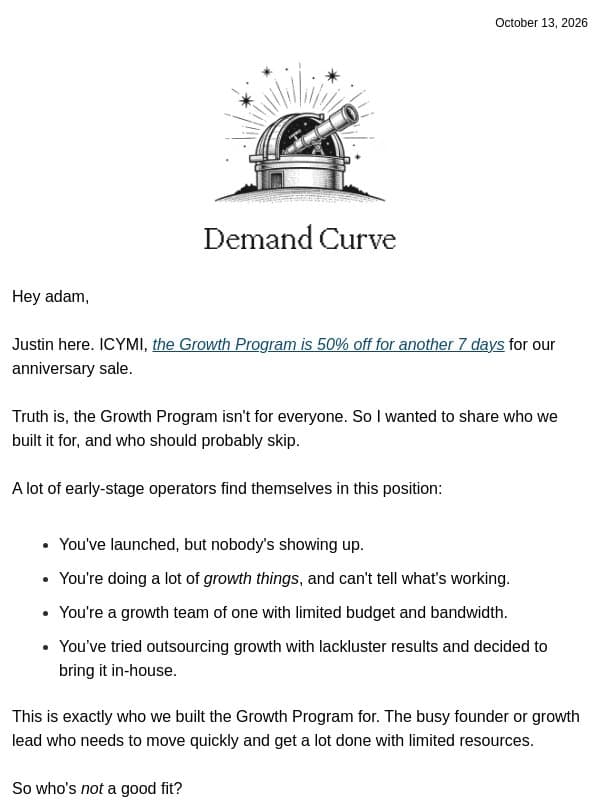 Is the Growth Program for you? email from Demand Curve Community