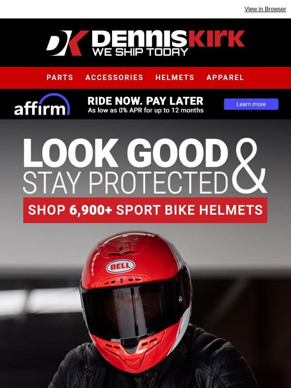 Comfort at 100+ MPH Starts Here - Shop Sport Bike Helmets you'll Actually want to Wear email from Dennis Kirk