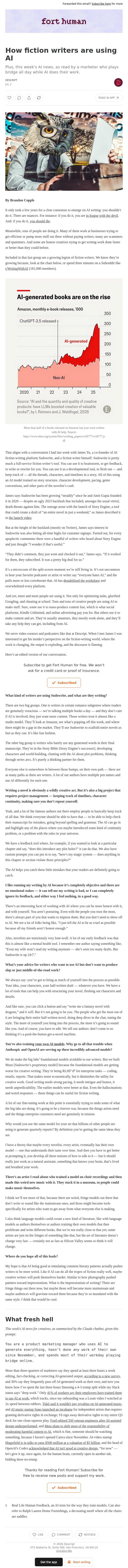 How fiction writers are using AI email from Descript screenshot