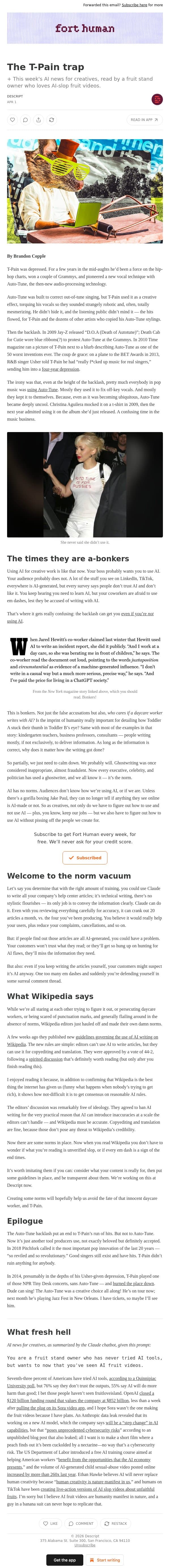 The T-Pain trap email from Descript screenshot
