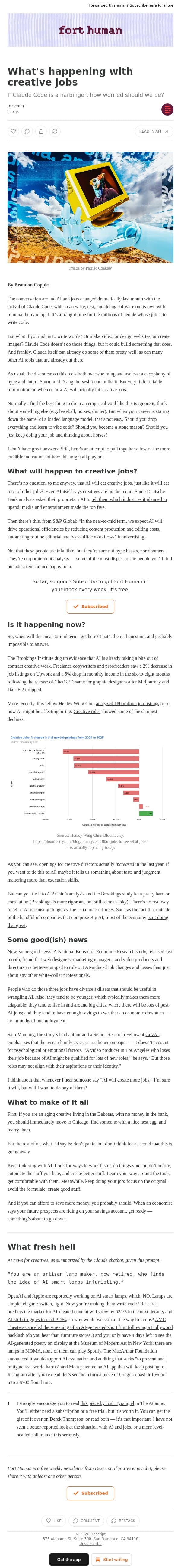 What's happening with creative jobs email from Descript screenshot