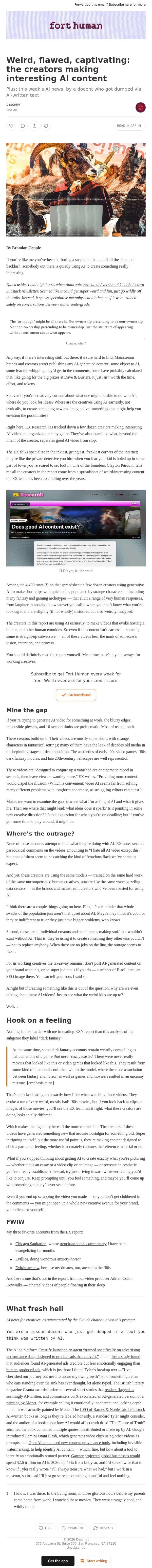 Weird, flawed, captivating: the creators making interesting AI content email from Descript screenshot