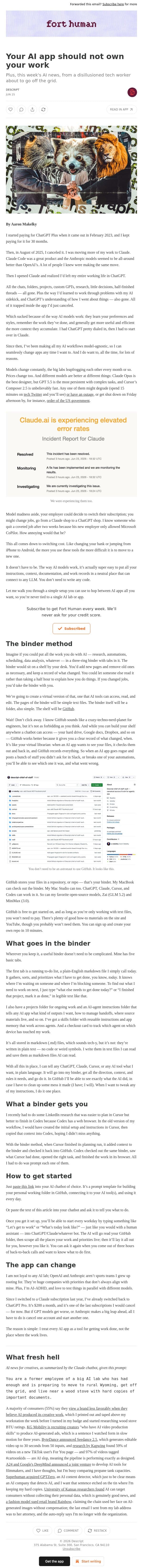 Your AI app should not own your work email from Descript screenshot