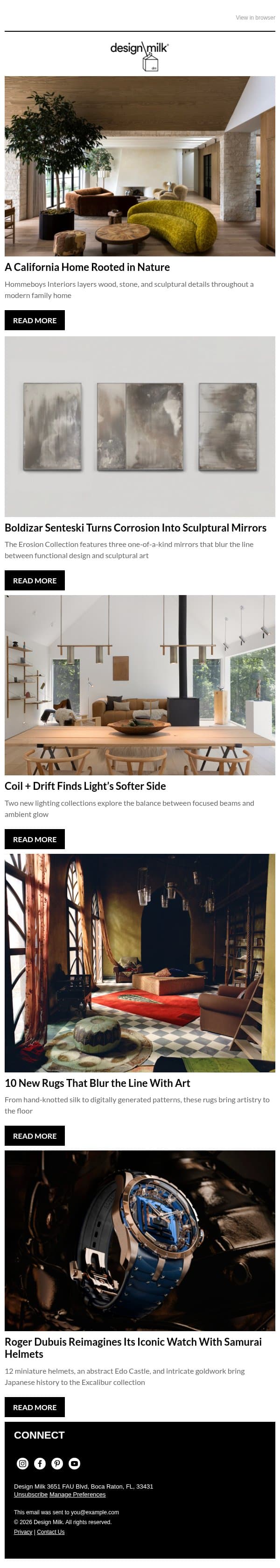 Daily Digest: A Sonoma Home Defined by Wood, Stone, and Sculptural Details email from Design Milk Shop screenshot