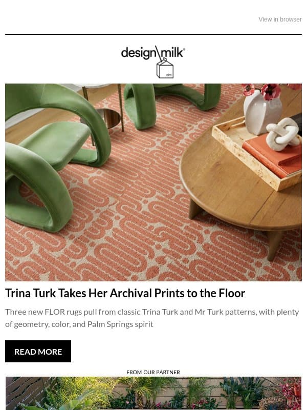Daily Digest: Trina Turk Brings Archival Prints to the Floor email from Design Milk Shop