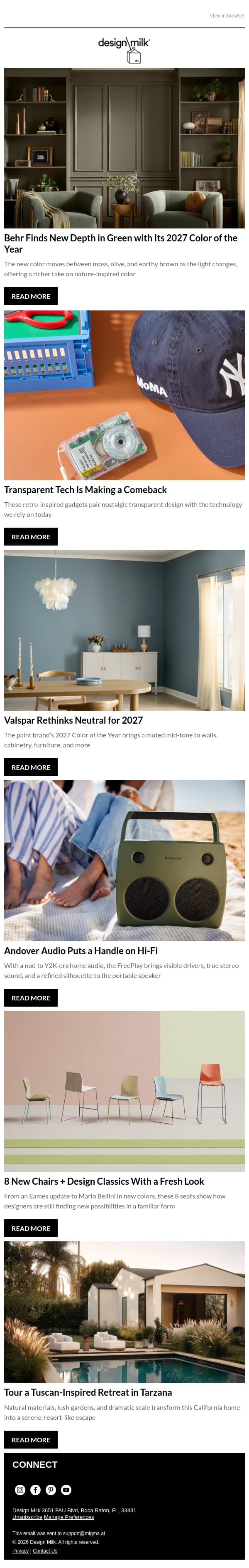 Weekly Digest: Transparent Tech Is Making a Comeback email from Design Milk screenshot