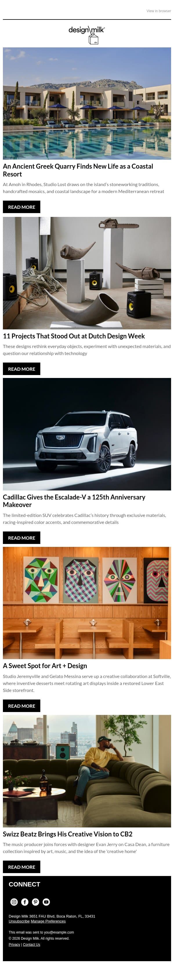 Daily Digest: An Ancient Greek Quarry Becomes a Coastal Resort email from Design Milk screenshot