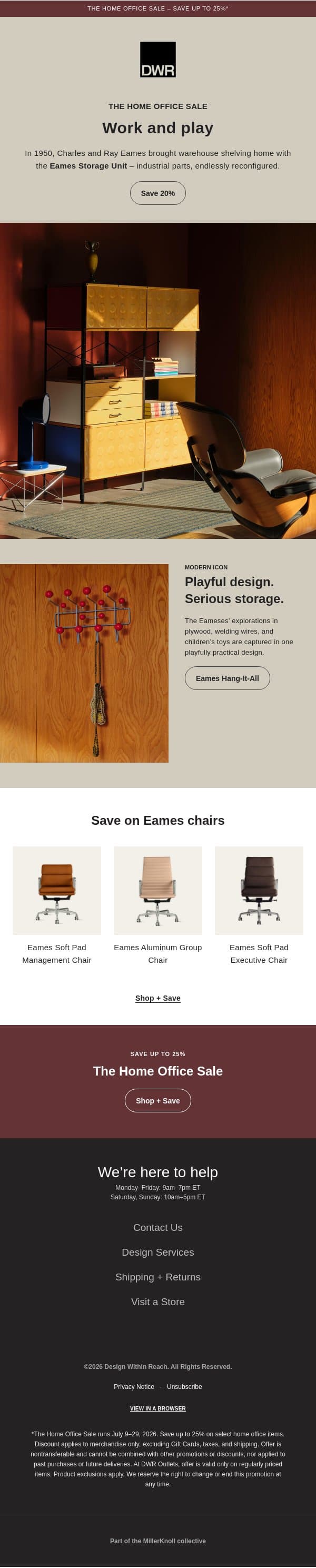 Eames essentials that bring play to work email from Design Within Reach screenshot