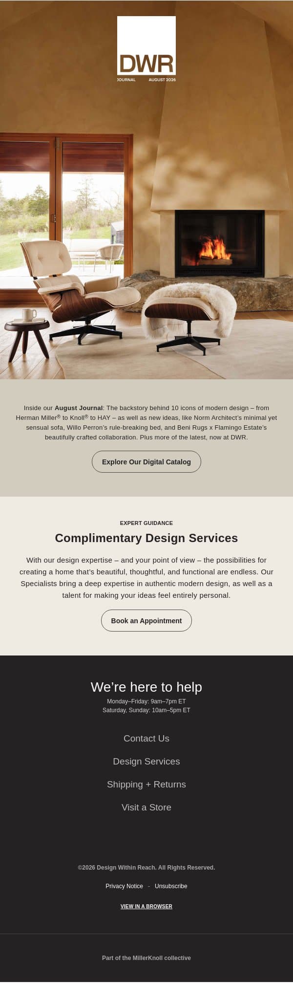 Inside our August Journal email from Design Within Reach screenshot
