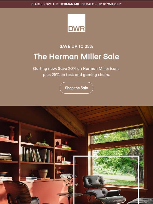 The Herman Miller Sale starts now: 20% off icons email from Design Within Reach