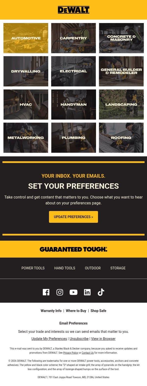 Got a minute? email from DeWalt screenshot
