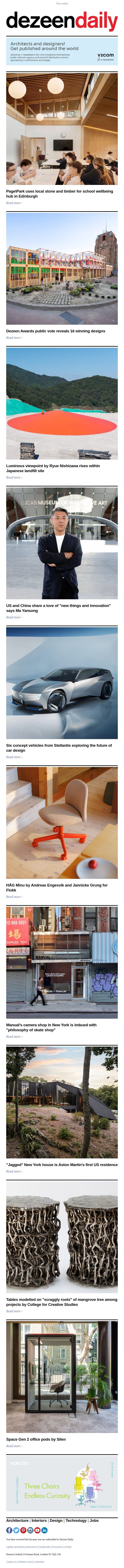 Aston Martin home | Ma Yansong interview | Landfill viewpoint email from Dezeen screenshot