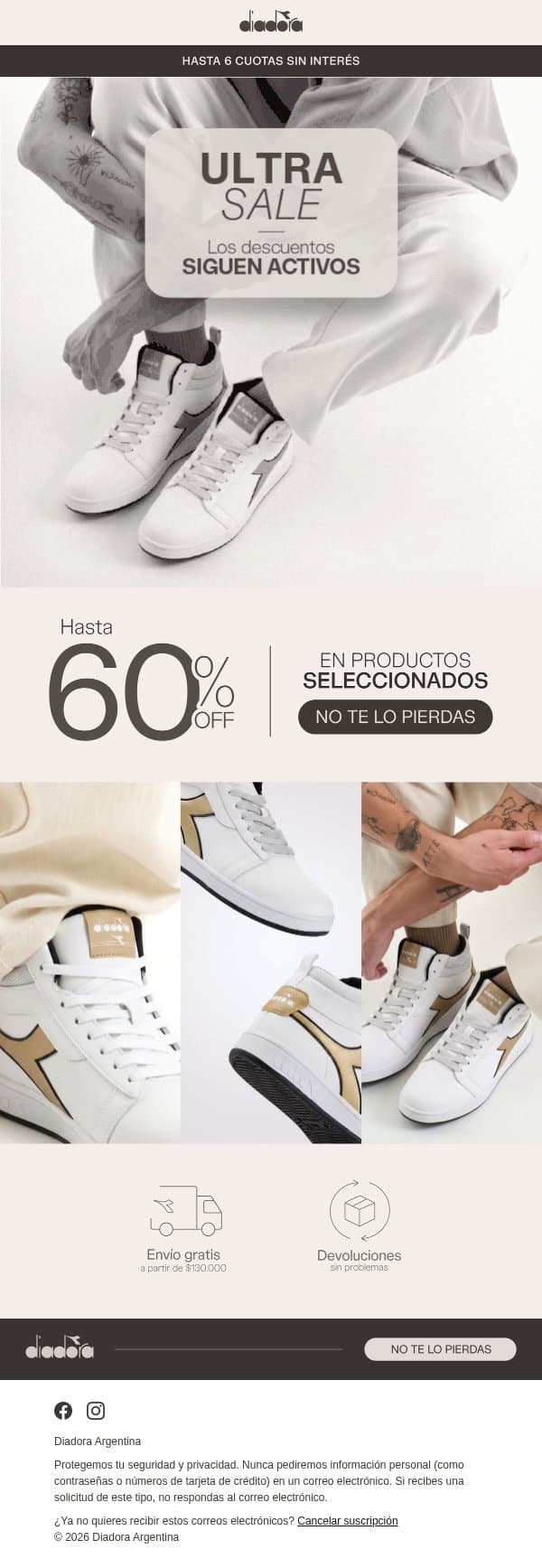 Ultra Sale! Hasta 60% en Running email from Diadora Argentina screenshot
