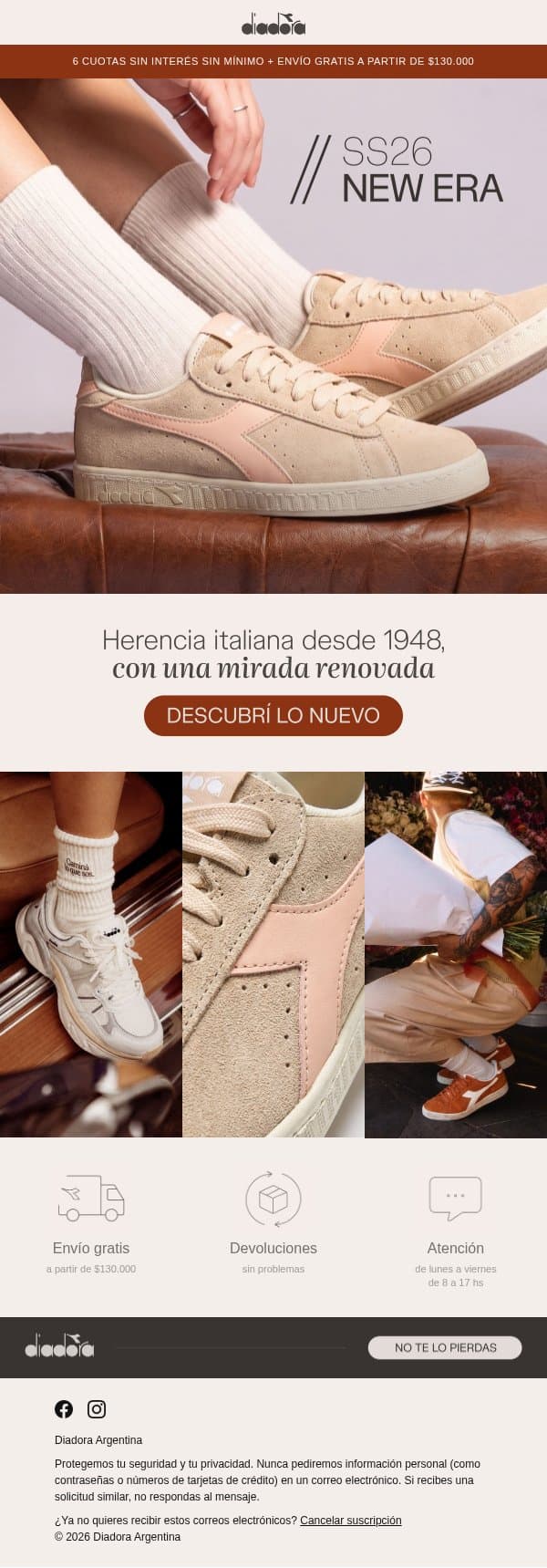 SS26 NEW ERA: 6 cuotas sin interés email from Diadora Argentina screenshot