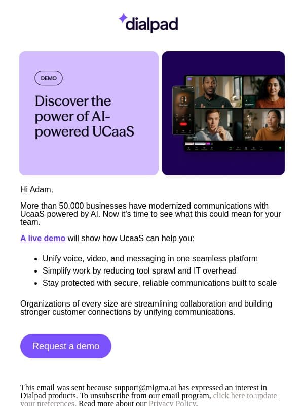 One platform for calls, messages, and meetings email from Dialpad