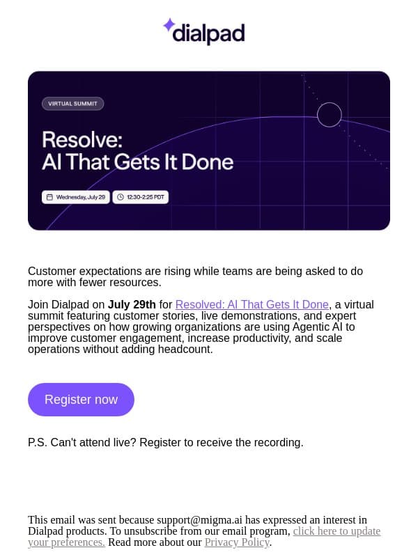 How Growing Businesses Are Putting Agentic AI to Work email from Dialpad