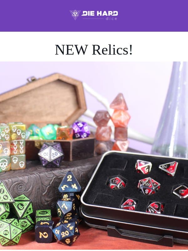 🚨🎲 MAJOR RESTOCK! 🎲🚨 email from Die Hard Dice