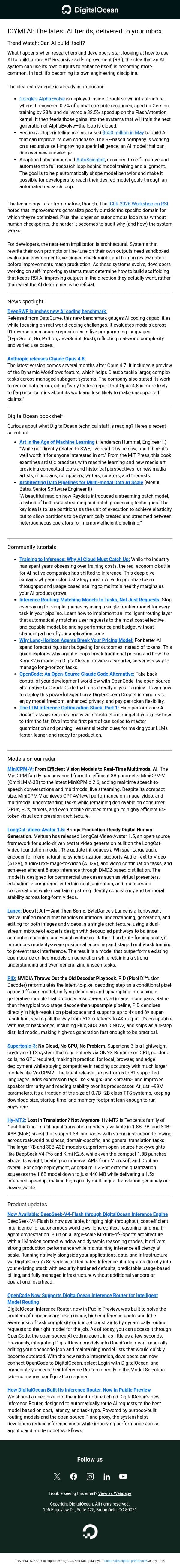 AI is Now Building…More AI? email from DigitalOcean screenshot