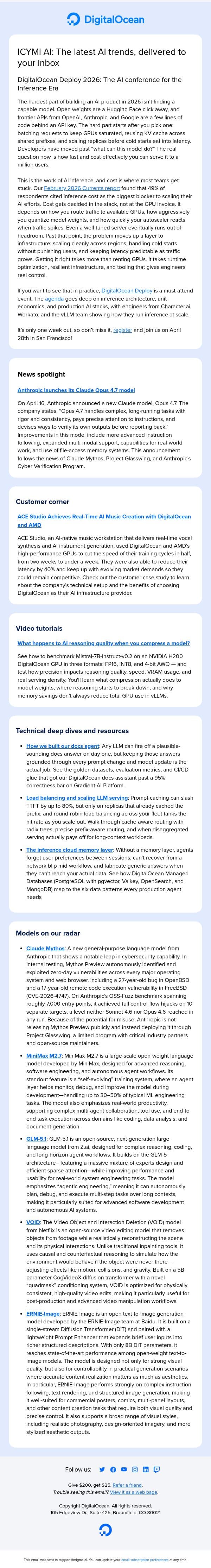 Countdown to DigitalOcean Deploy 2026 email from DigitalOcean screenshot