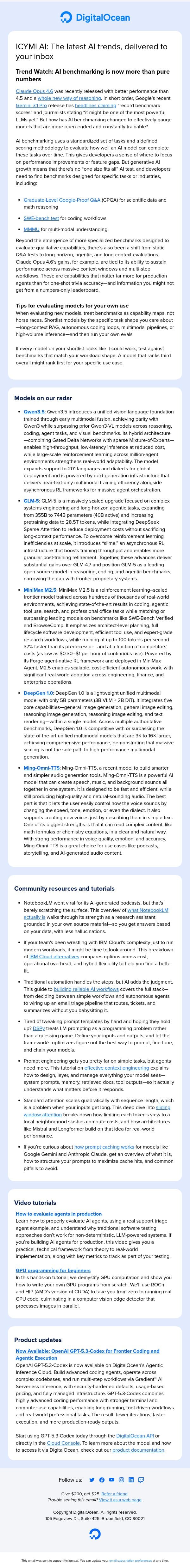 AI Benchmarking Enters a New Era email from DigitalOcean screenshot