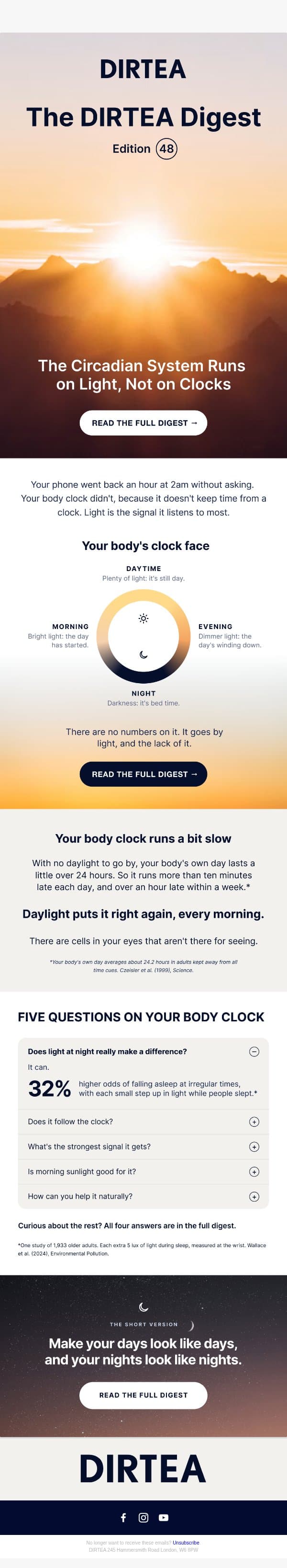 The Circadian System Runs on Light, Not on Clocks email from Dirtea screenshot
