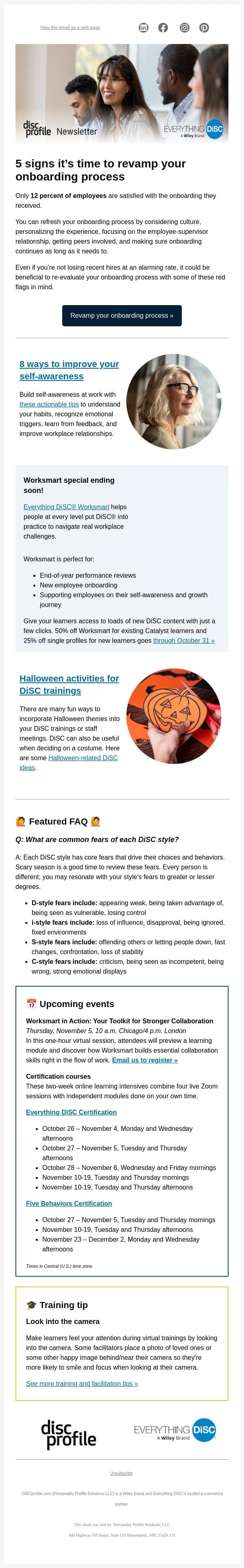 5 signs it’s time to revamp your onboarding process email from DISC Assessment screenshot