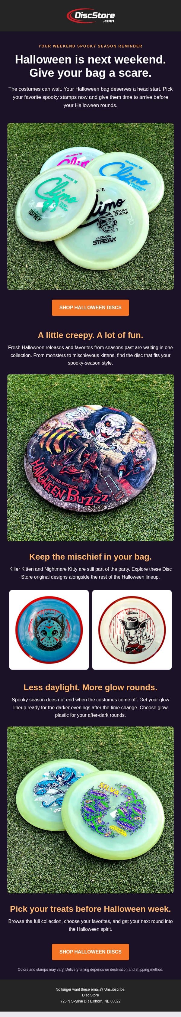 Halloween is next weekend. Is your bag ready? ๐ email from Discace screenshot