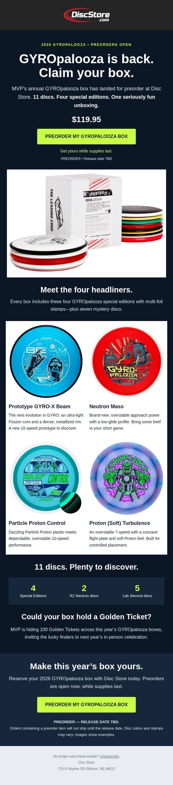 GYROpalooza is here—preorder yours before they’re gone email from Discace screenshot