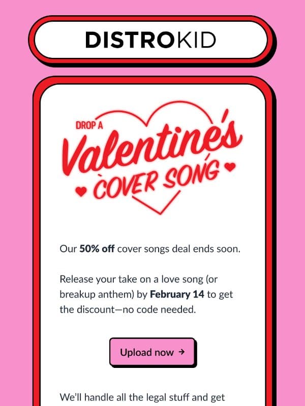 50% off cover songs ends soon β£οΈ email from DistroKid