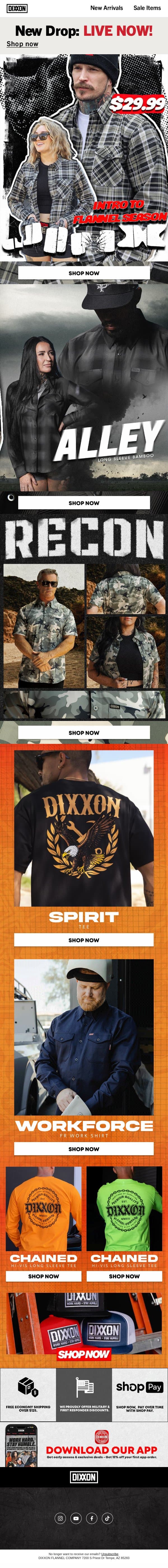 $29.99 to Kick Off Flannel Season 🔥 email from Dixxon Apparel screenshot
