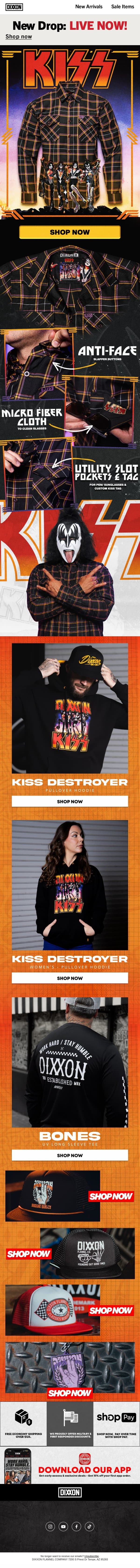 KISS x DIXXON! 🎸 email from Dixxon Apparel screenshot