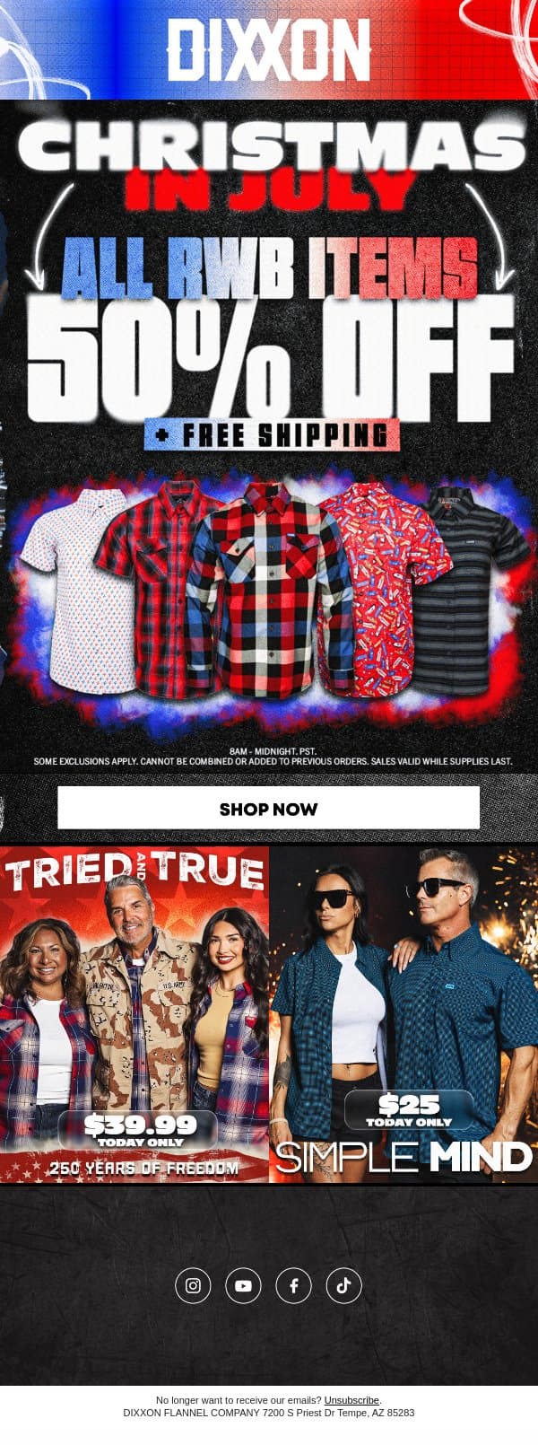 LAST CALL! DEALS END AT 11:59PM PT! ⏰ 🇺🇸 email from Dixxon Apparel screenshot