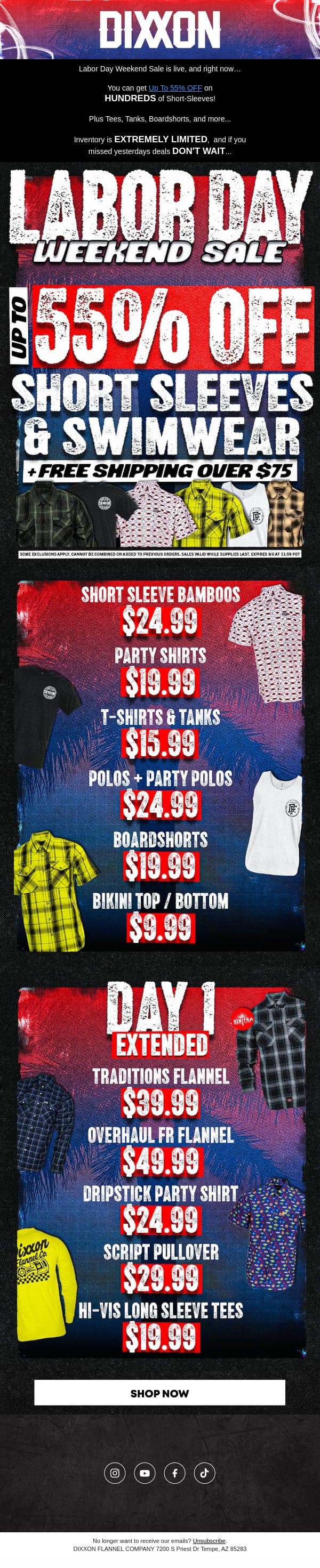 SURPRISE! Labor Day Weekend Sale! 🔥 email from Dixxon Apparel screenshot