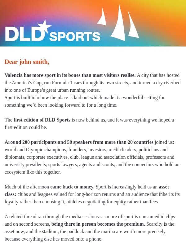 DLD Sports: Catch the highlights email from DLD Conference