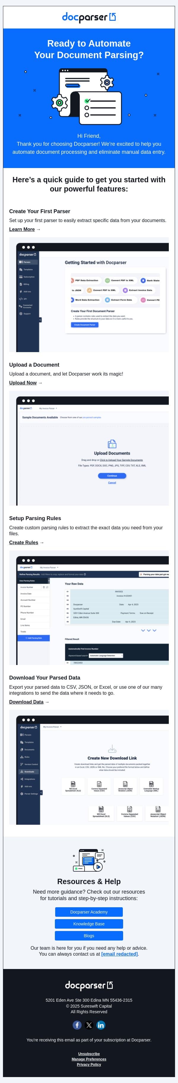 Welcome to Docparser 🙌 email from Docparser screenshot