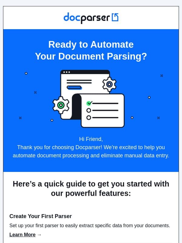 Welcome to Docparser 🙌 email from Docparser