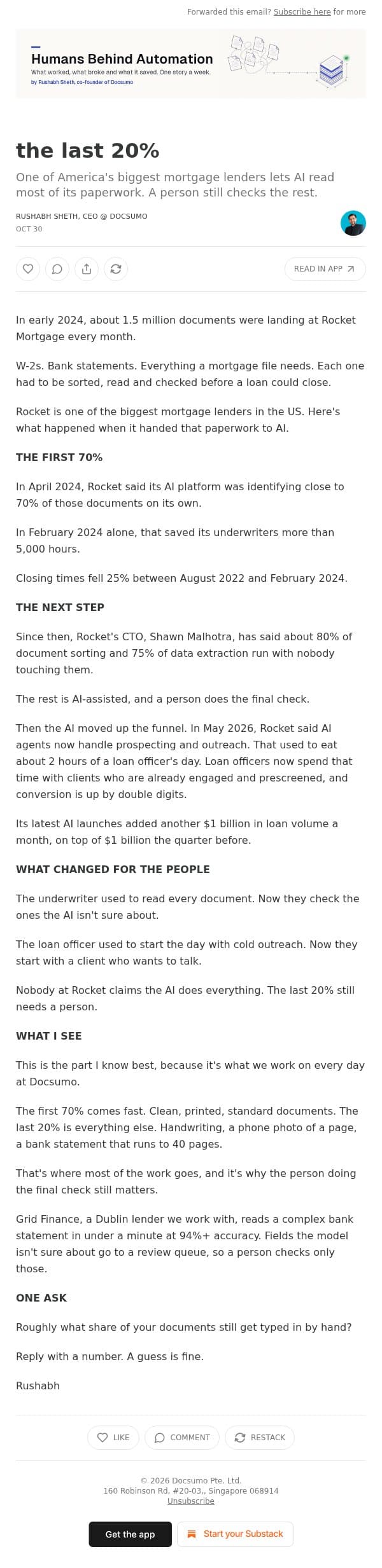 the last 20% email from Docsumo screenshot