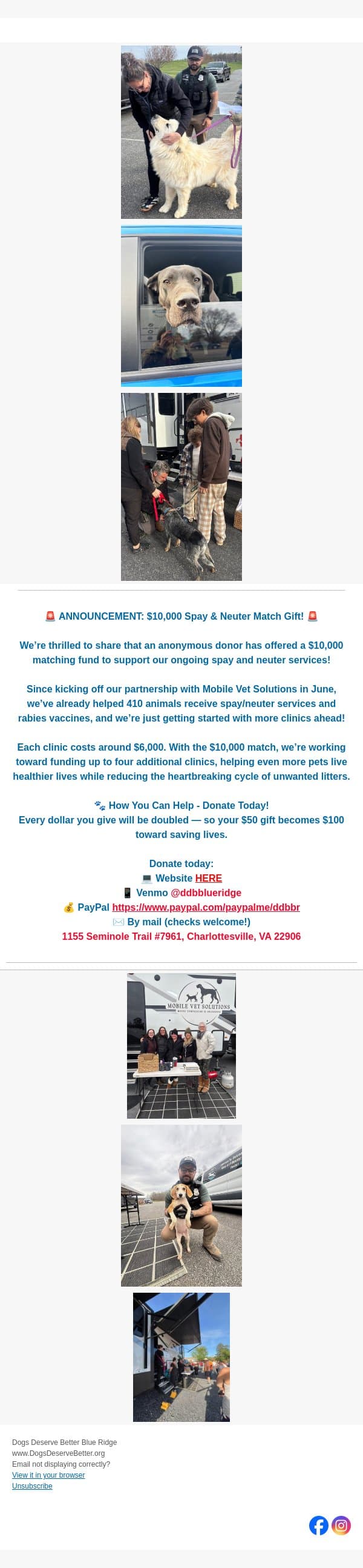 DOUBLE YOUR IMPACT - SAVE LIVES WITH SPAY & NEUTER! email from Dogs Deserve Better screenshot