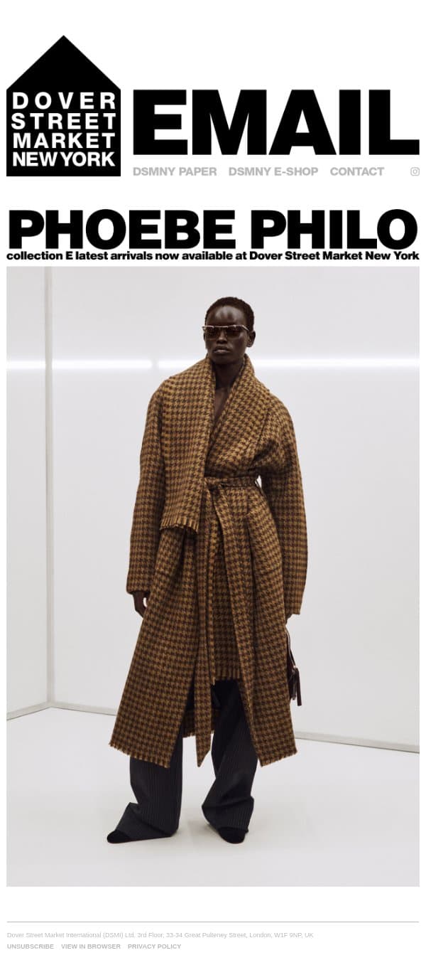 Phoebe Philo collection E latest arrivals now available email from Dover Street Market screenshot