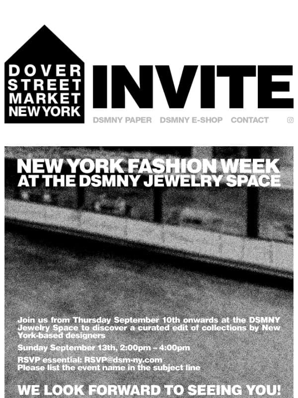 Invite: NYFW at the DSMNY Jewelry Space email from Dover Street Market