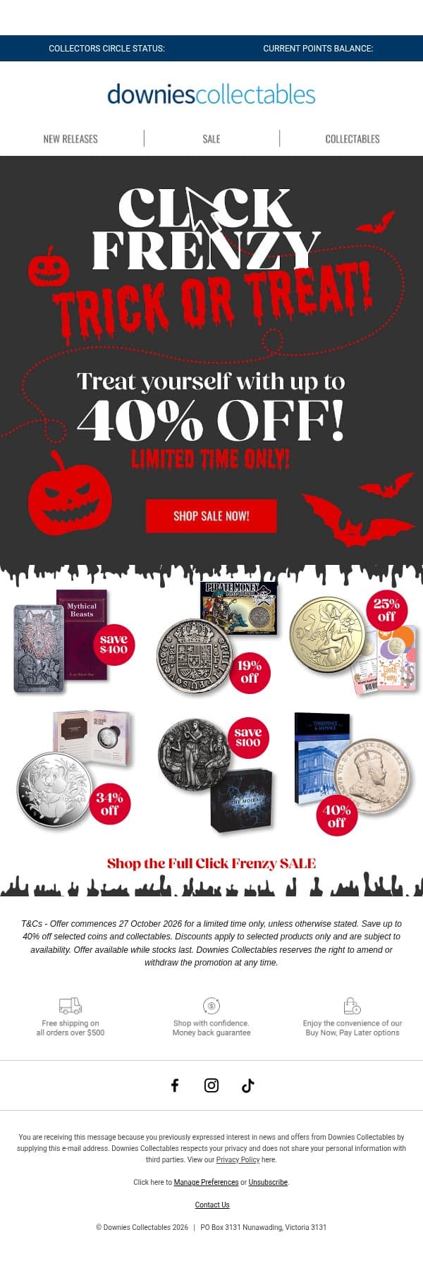 🎃 Spooktacular Savings Await - Up to 40% OFF! email from Downies Collectables screenshot