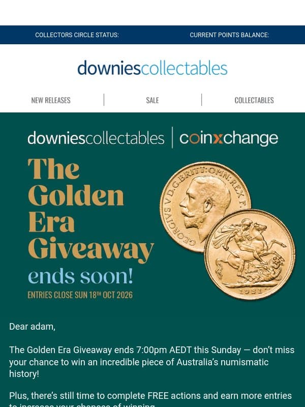 🏆 GOLDEN ERA GIVEAWAY LAST CHANCE! email from Downies Collectables