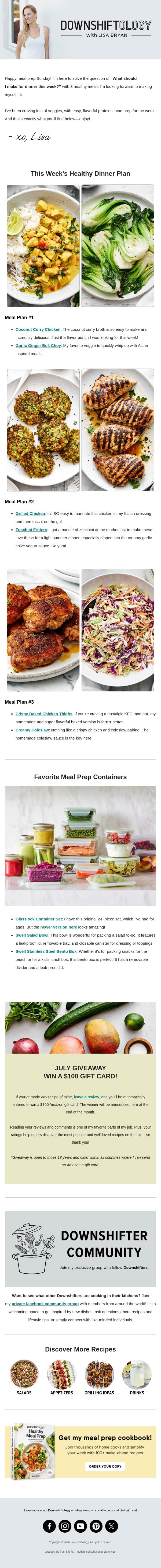 This Week's Healthy Dinner Plan - Chicken Edition email from Downshiftology screenshot