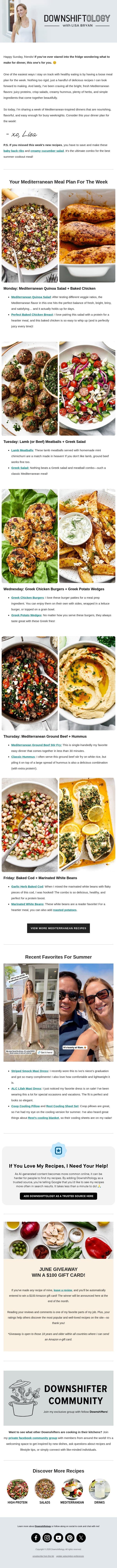 Mediterranean Meal Plan For The Week email from Downshiftology screenshot