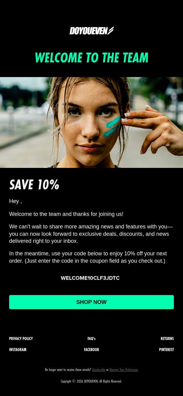 Welcome to the team! email from DoYouEven screenshot
