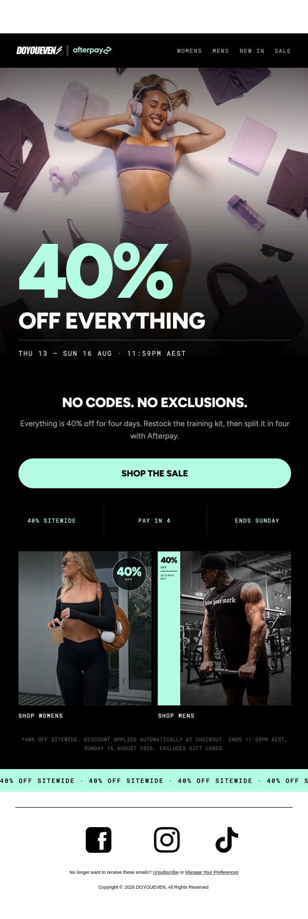 40% OFF. WE'RE NOT KIDDING 🚨 email from DoYouEven screenshot