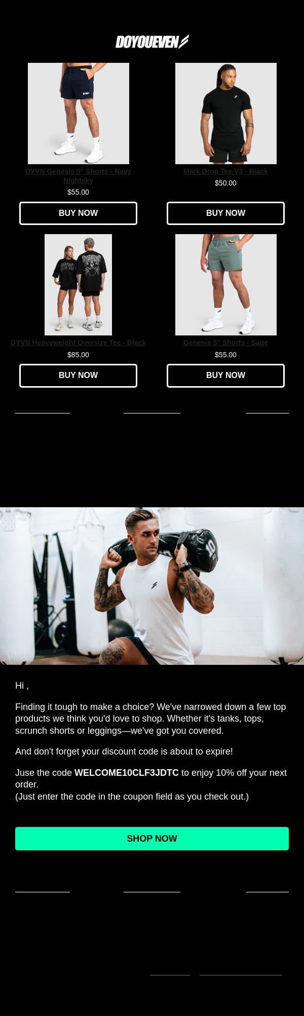 Shop Our Top Products email from DoYouEven screenshot
