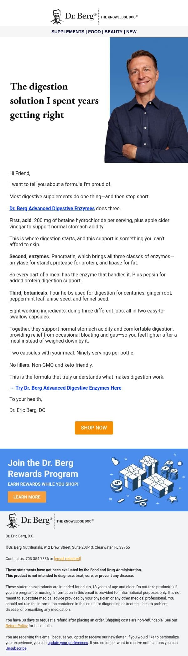 The digestion formula I spent years getting right email from Dr. Berg Shop screenshot