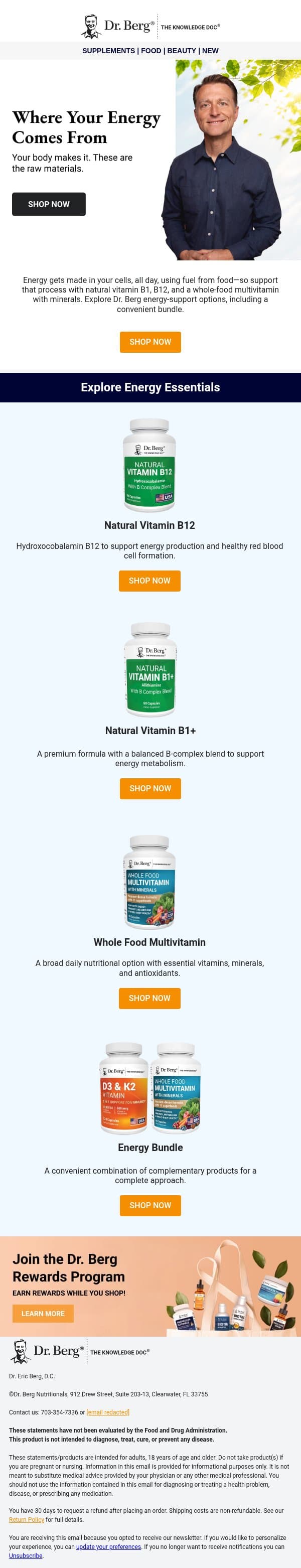 ⚡️Where your energy comes from email from Dr. Berg Shop screenshot