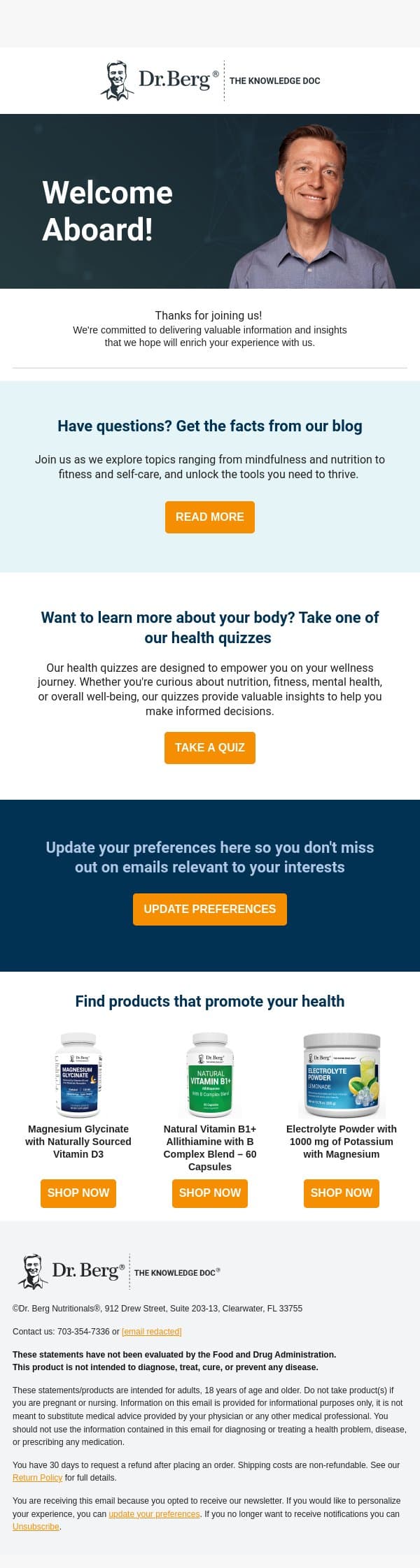 You’re in! Welcome to a World of Wellness Wonders email from Dr. Berg Shop screenshot